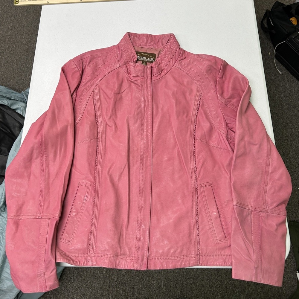 Overland Leather Jacket Womens XXL Pink Mock Neck Moto Zip